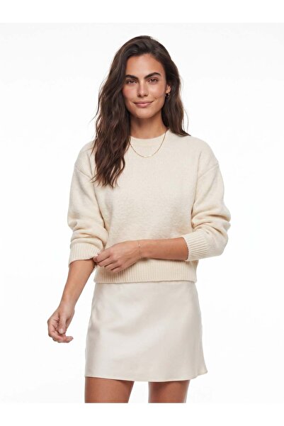 Juuuj Ecru Soft Textured Crew Neck Long Sleeve Comfortable Fit Timeless Basic...