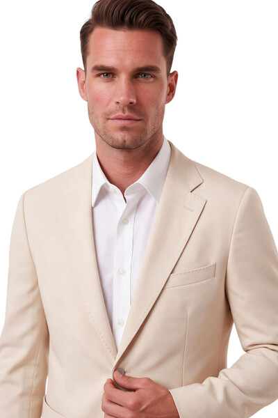 DeepSEA Erkek Slim Fit Likralı Bej Blazer Ceket – Metal Düğmeli Torba Cepli Spor Ceket 2600828