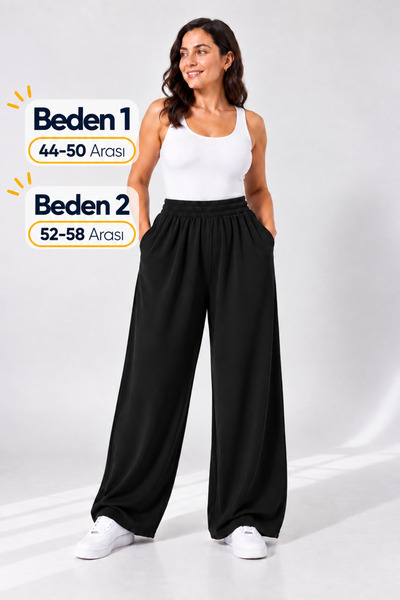 CNRCollection Kadın Siyah Battal Beden Cepli Modal Kumaş Beli Lastikli Rahat ...