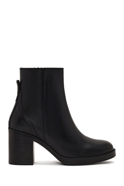 Derimod Women's Black Zippered Thick Heeled Leather Boots Wf190059Dv
