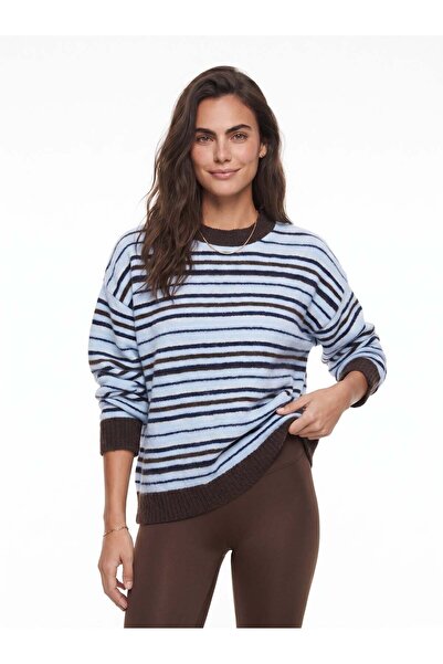 Juuuj Brown Blue Acrylic Blended Crew Neck Oversize Striped Patterned Long Sl...