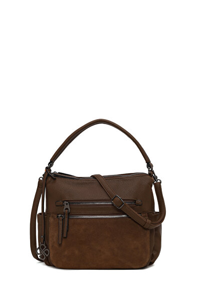 Derimod Women's Brown Long Strap Suede Shoulder Bag Ab100018Ks