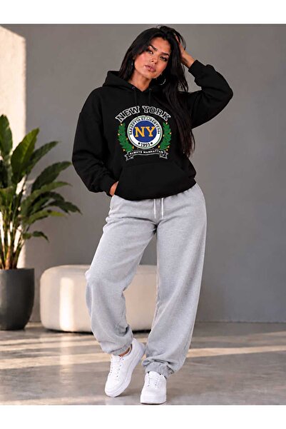 YK WEAR Hooded Tracksuit 2-Piece Combination Winter Floral Flat Ny Printed Wo...
