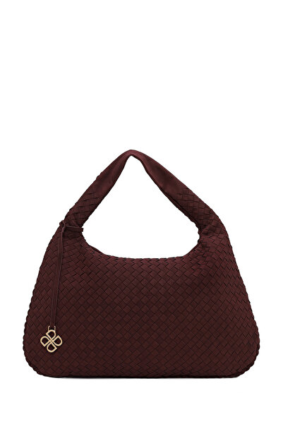 Derimod Women's Burgundy Braided Suede Shoulder Bag Wb320006So