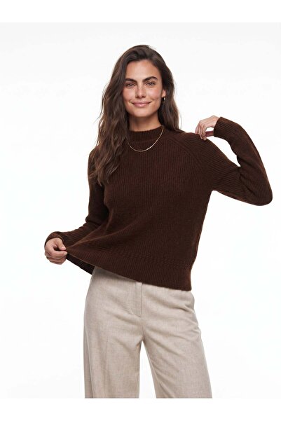 Juuuj Bitter Brown Soft Textured Crew Neck Raglan Sleeve Knitted Patterned St...