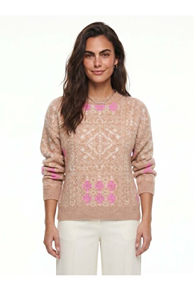 Juuuj Mink Acrylic Blended Long Sleeve Crew Neck Patterned Standard Fit Knitt...