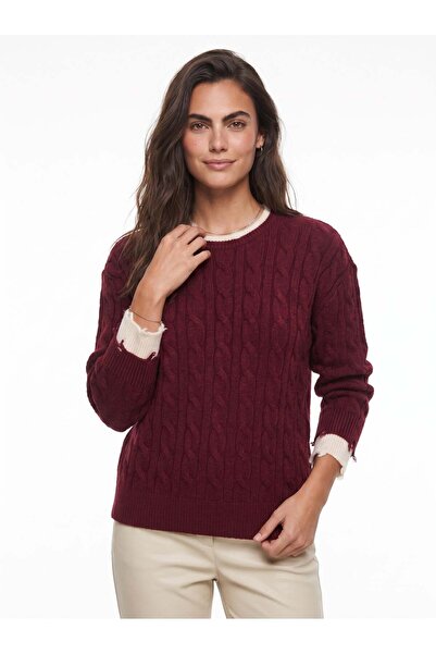 Juuuj Cherry Hair Braid Patterned Crew Neck Comfortable Fit Ripped Cuff Detai...