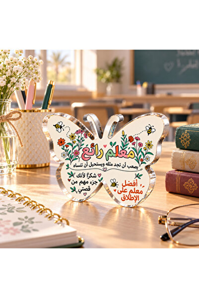 Generic هدية أكريليك للمعلم بتصميم فراشة وعبارات عربية، 10 × 7 سم