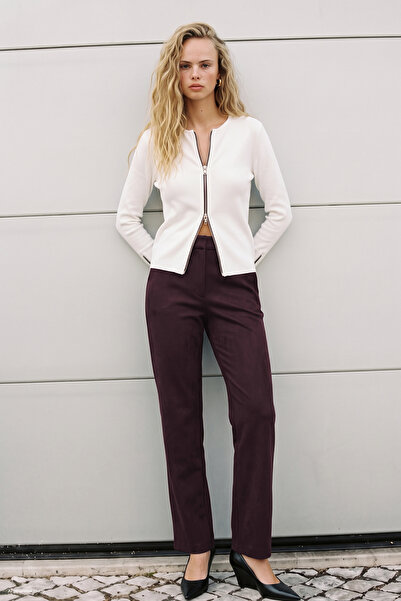 Sateen Süet Pantolon - Bordo