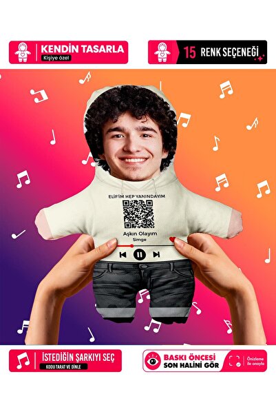 Motto Gift Kişiye Özel Spotify QR Kodlu Peluş Oyuncak Yastık Sevgiliye Arkada...