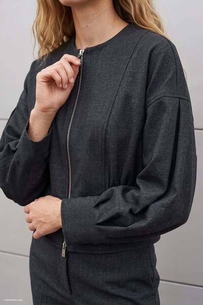 Sateen Zippered Jacket - Anthracite
