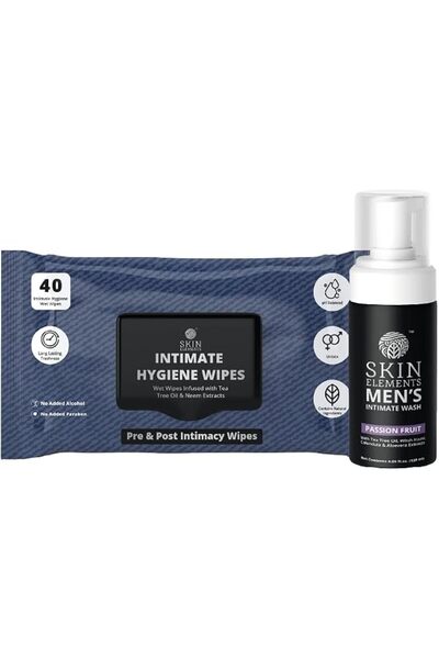Skin Elements Men's Intimate Hygiene Combo|Passion Fruit|120 ml+40 Wipes