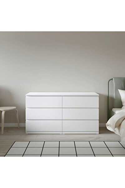 IKEA 6 çekmeceli şifonyer , beyaz, 140x50x75 cm