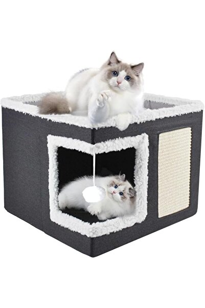 GENERAL Indoor Cat Bed, Large Cat Cave with Scratching Pad, Foldable Cat Scra...