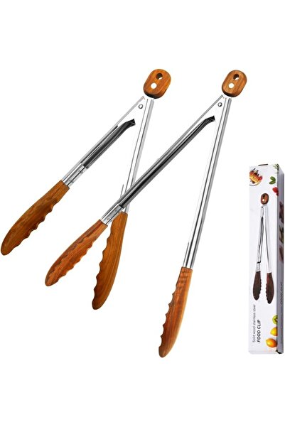 GEEKHOM Walnut Wood BBQ Tongs for Cooking: Wood Cooking Tongs with Steel Rein...