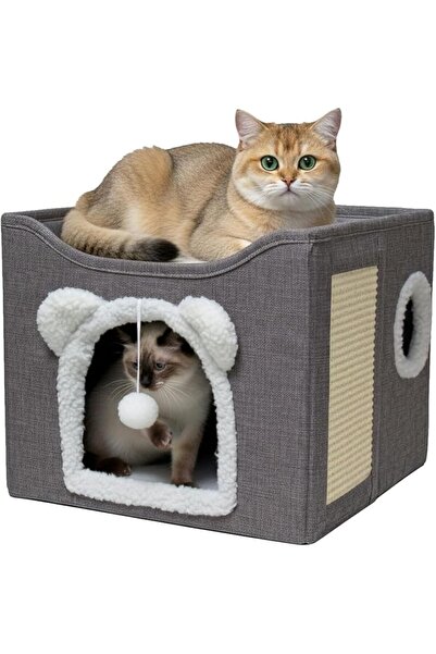 GENERAL Indoor Cat Bed, Large Cat Cave with Scratching Pad, Foldable Cat Scra...