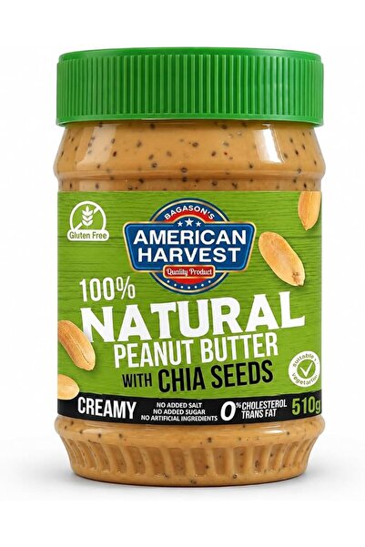 American Harvest زبدة الفول السوداني الطبيعية 100% كريمية مع بذور الشيا بدون ...