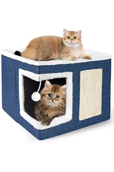 GENERAL Indoor Cat Bed, Large Cat Cave with Scratching Pad, Foldable Cat Scra...