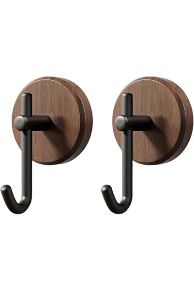 Yelajoy Adhesive Wooden Wall Hooks 2-Pack, Farmhouse Natural Dark Walnut Wall...