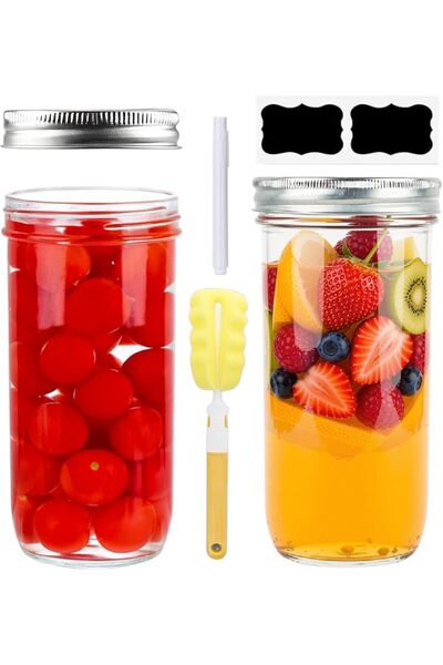 Home Zone Wide Mouth Mason Jars 24 oz, 6 Pack Glass Canning Jars with Airtigh...