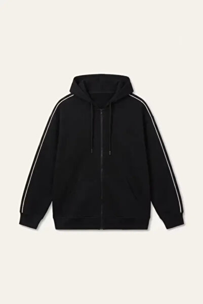 DeFacto Boxy Fit Şerit Detaylı Kapüşonlu Fermuarlı Basic Sweatshirt Hırka H44...