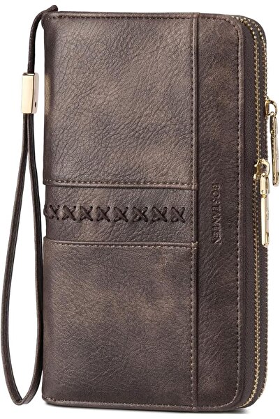BOSTANTEN Wallets for Women Leather RFID Double Zipper Around Holder Large Ca...