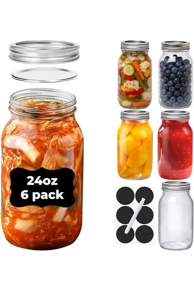 Home Zone 2 Pack Regular Mouth Glass Mason Jars 32oz with Split Airtight Lids...