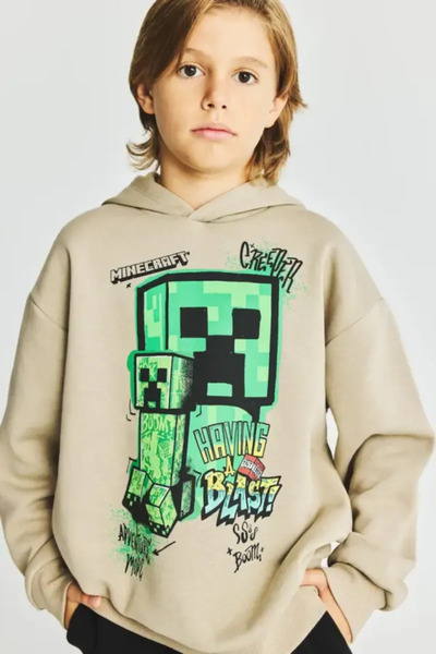 DeFacto Minecraft Bisiklet Yaka İçi Yumuşak Tüylü Baskılı Sweatshirt Erkek Ço...