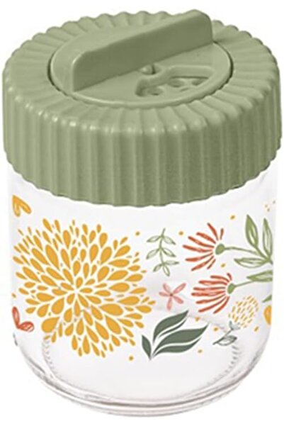 Herevin 200ml Glass Decorated Spice Jar with Airtight PP Green Lid - Botanic ...