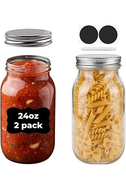 Home Zone 6 Pack Regular Mouth Glass Mason Jars 24oz with Split Airtight Lids...
