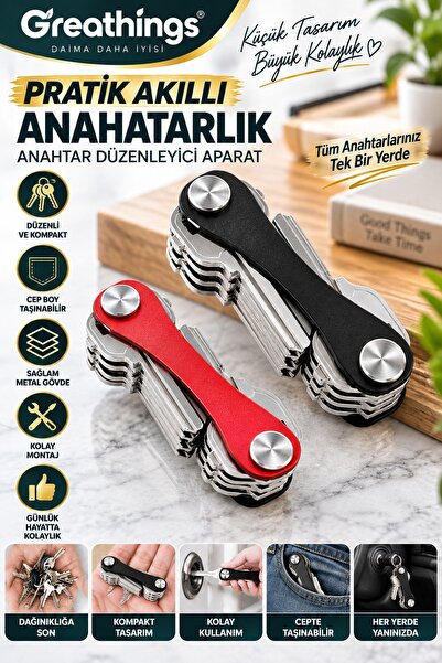Greathings 9,5 cm Alüminyum Akıllı Anahtarlık Organizeri Çoklu Anahtar Düzenl...