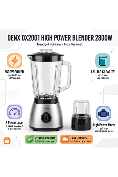 Denx Dinex Dx2001 High Power Blender - 2800W - 1.5L - 5 Speed Levels - Powerf...