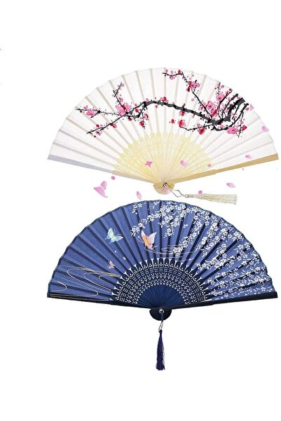 X SPRING Folding Fan, Dual Pack Hollow Carved Bamboo Hand Fan, Elegant Silk F...