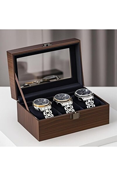 GENERAL Walnut Wood Watch Box, Watch Storage Box with Glass Top & Velvet Lini...