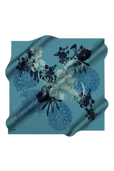 Aker Mavi 90X90 İpek Twill Eşarp
