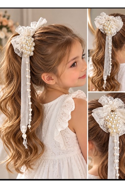 zamansız takı Pearl Lace Bow Hair Clip 🤍