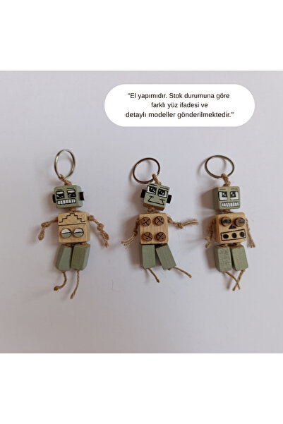 1 Adet El Yapımı Doğal Ahşap Anahtarlık, Çanta Charmı, Eğlenceli Maskot