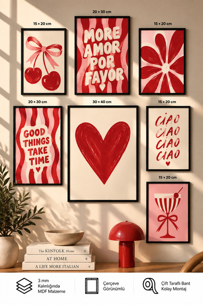 UNT 7'li Çerçeve Görünümlü Modern Tablo Seti | Retro & Pop Art | Salon, Ofis,...