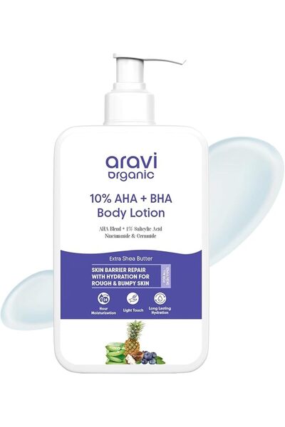 Aravi Organic لوشن تقشير للجسم بنسبة 10% AHA + 1% BHA - لوشن للجسم بحمض الجلي...