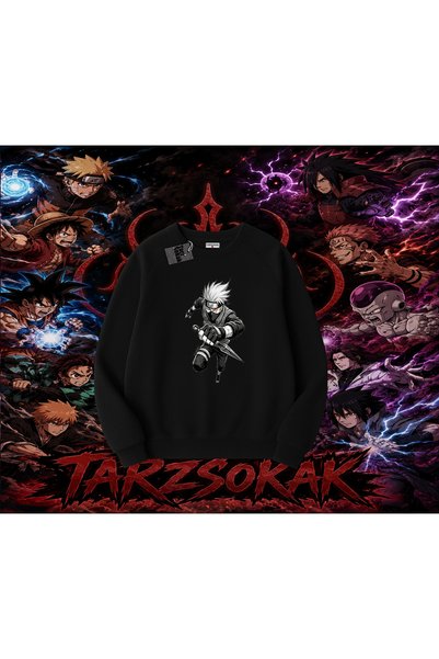 Tarzsokak Kakashi Hatake Naruto Anime Character Oversize Unisex Crew Neck Swe...
