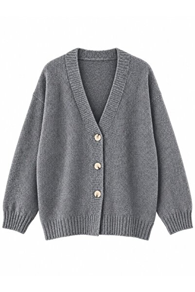 Retrobird Doris Oversize V-Neck Buttoned Knitwear Cardigan Women's Gray