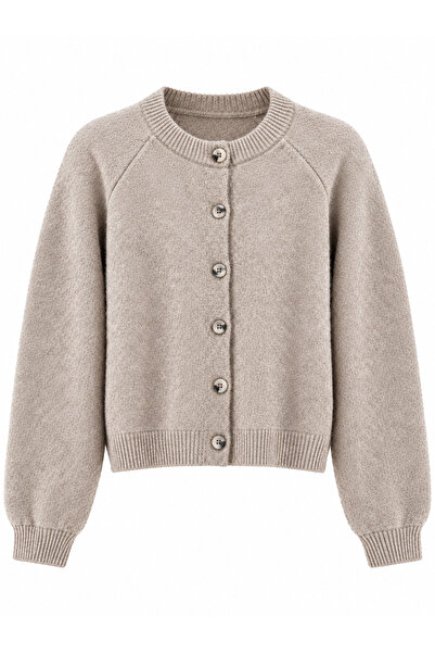 Retrobird Jodie Crew Neck Buttoned Knitwear Cardigan Women's Stone Colored