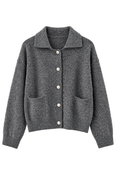 Retrobird Darcy Polo Collar Pocketed Knitwear Cardigan Women's Gray