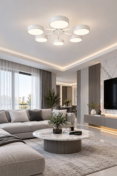 Turanconcept Güneş Modern Tasarım 6lı Led Avize Enerji Tasarruflu 3 Renk Işık...