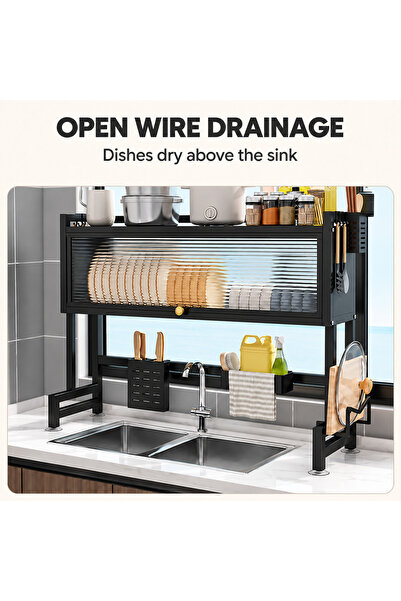 BLOOMING TIME Over the Sink Dish Drying Rack with Dustproof Cabinet, 85 cm Ca...