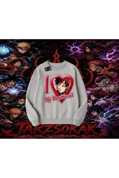 Tarzsokak Gaara Naruto Anime Character Oversize Unisex Crew Neck Sweatshirt W...