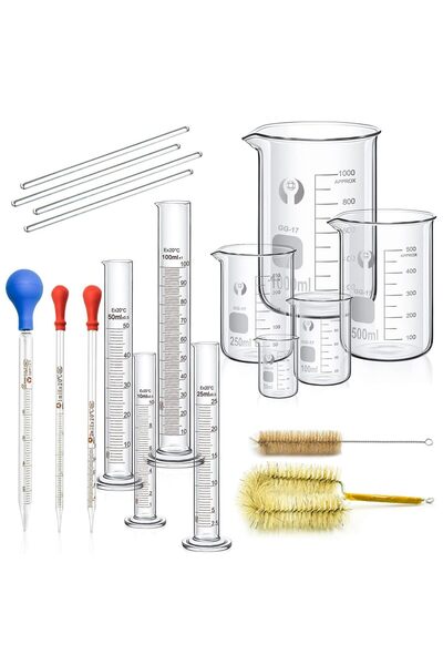OEM Set de 18 piese de pahare Berzelius din sticlă, cilindri gradați și pipet...