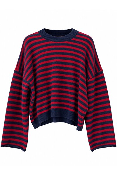 Retrobird Livia Oversize Striped Knitwear Sweater Women's Red - Navy Blue