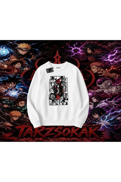 Tarzsokak Itachi Uchiha Naruto Anime Character Oversize Unisex Crew Neck Swea...