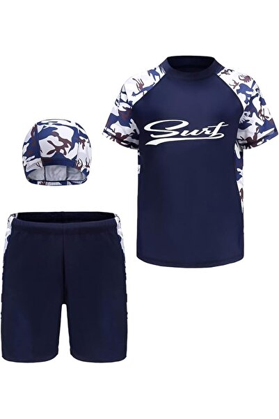 GENERAL SEAUR Boys 3 Piece Swimsuits Short Sleeve Swimwear Set UPF 50+ Rash G...